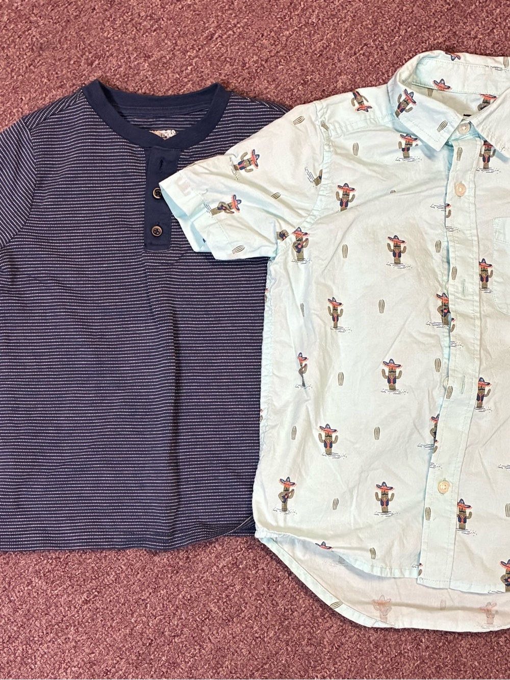 Garanimals Navy Striped Henley & Light Blue Surf Print Button Shirt Set